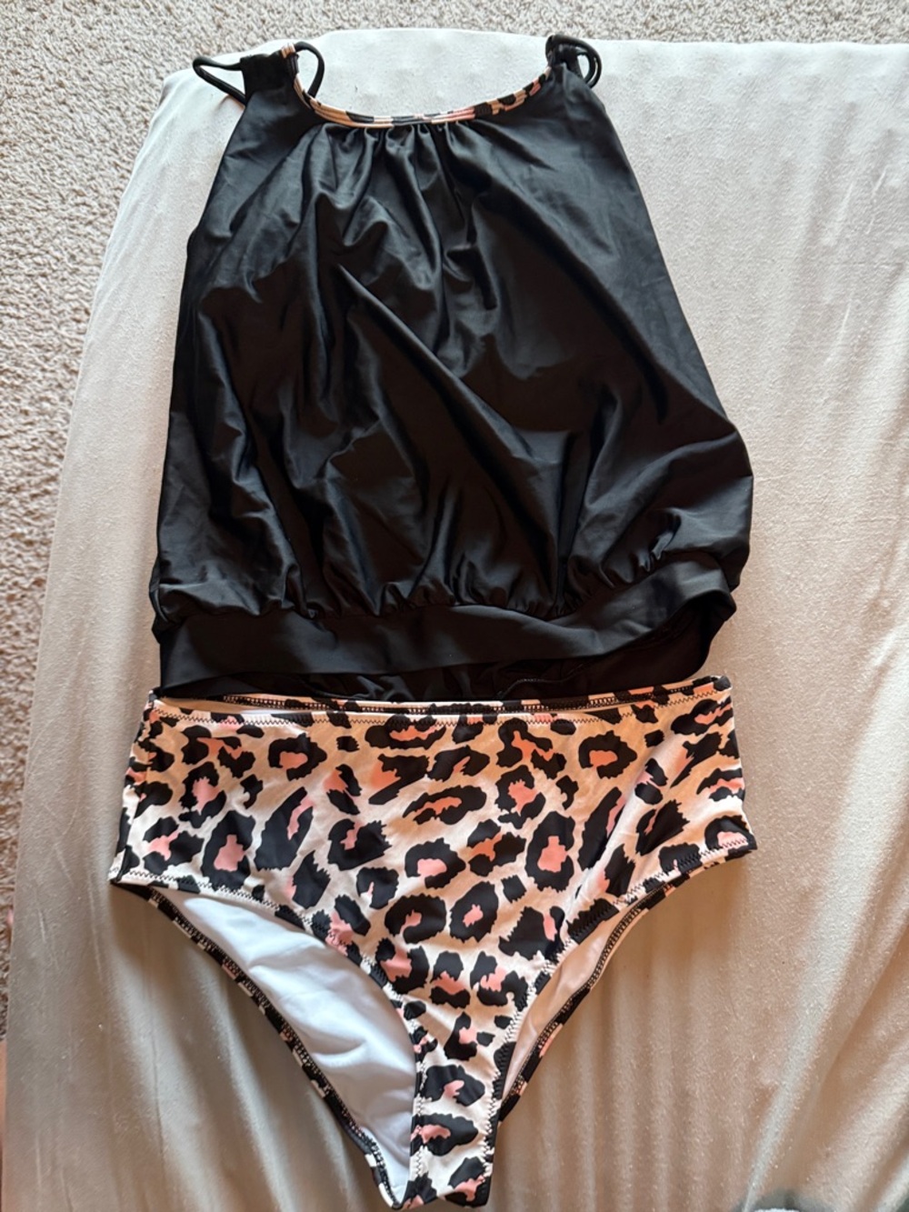 High-Waist Leopard Two-Piece Swim Set with Black Tankini Top